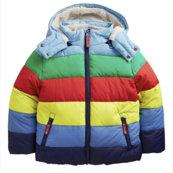 Mini Boden Other - Mini Boden Kids' Stripe Waterproof Puffer Jacket Multi Rainbow Full Zip 2-3Y
